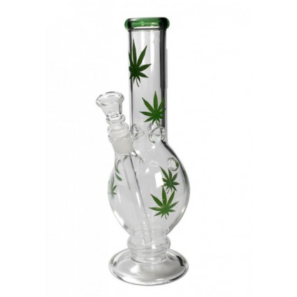 Glass Bong Ice with Hemp Leaves